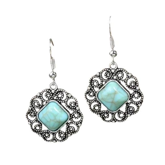 Jewelry - Bohemian Boho Antique Look Turquoise Stone Earrings